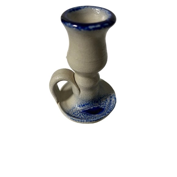 1 Williamsburg Pottery Candlestick Holder Primitive Folkart Americano Blue gray - Picture 4 of 9